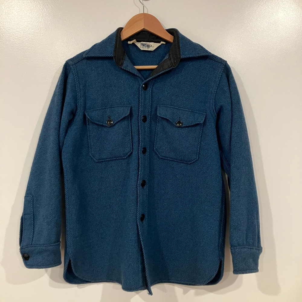 Vintage Woolrich Wool Shirt Jacket | Women’s Button-Front Shacket Blue/Green M